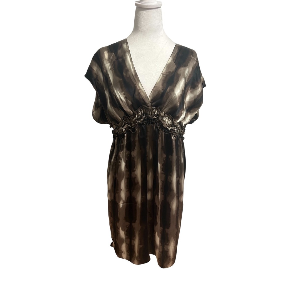 MSSP Medium 100%‎ Silk Y2K babydoll dress black brown 90's party vneck